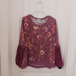 Purple Floral Crochet Sleeve Sweater